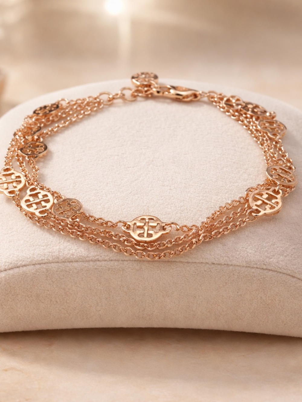 Tory Sport Rose Gold Multi-Chain Logo Disc Bracelet